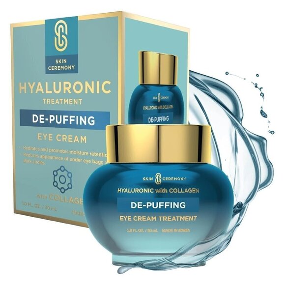 Skin Ceremony De-Puffing, Eye Cream Hyaluronic Acid & Collagen Dark Circles NIB - Picture 1 of 7
